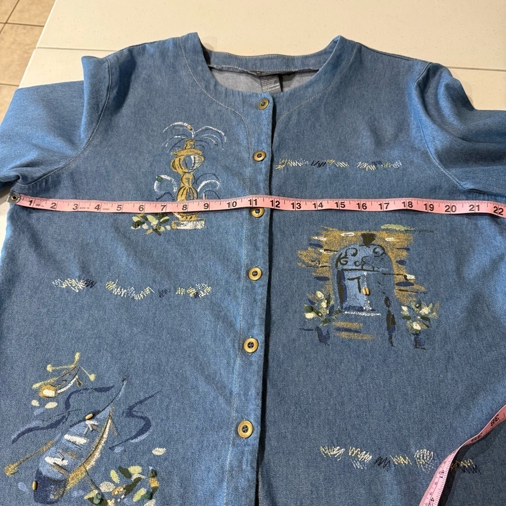 Vintage Koret Denim Shirt Embroidery Art to Wear Embellished Beads Size Large - Picture 8 of 15
